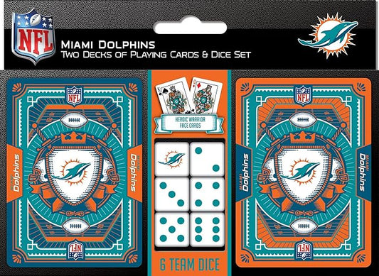 Miami Dolphins - 2-Pack Playing Cards And Dice Set - 2 Pack Cards and Dice Set