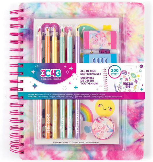 3C4G THREE CHEERS FOR GIRLS Make It Real All in One Sketching Notebook/Journal Set Pastel Tie Dye
