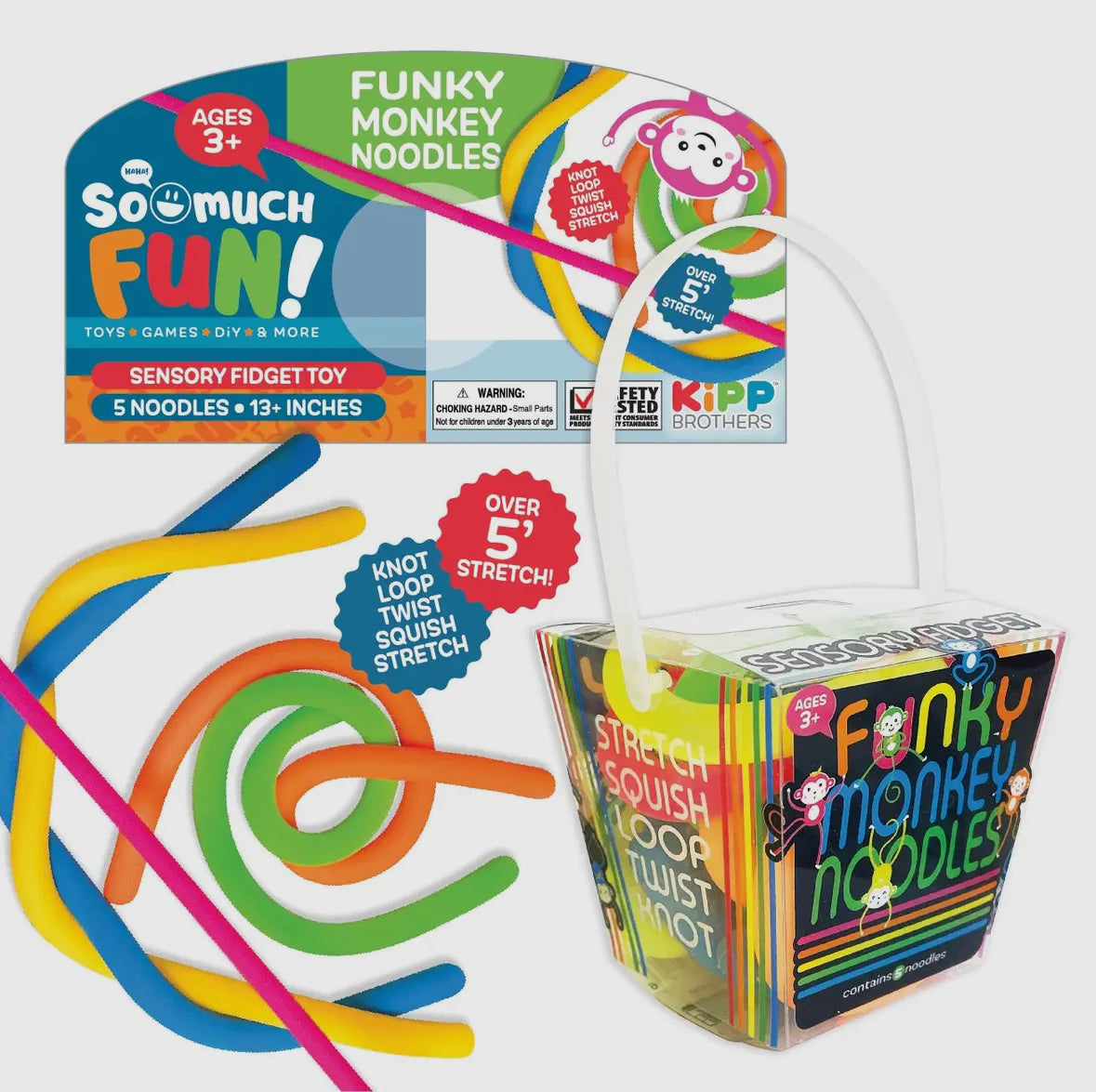 Funky Monkey Fidget Noodles - Stretchy Sensory Toys for Kids - Novelty & Gag Toy