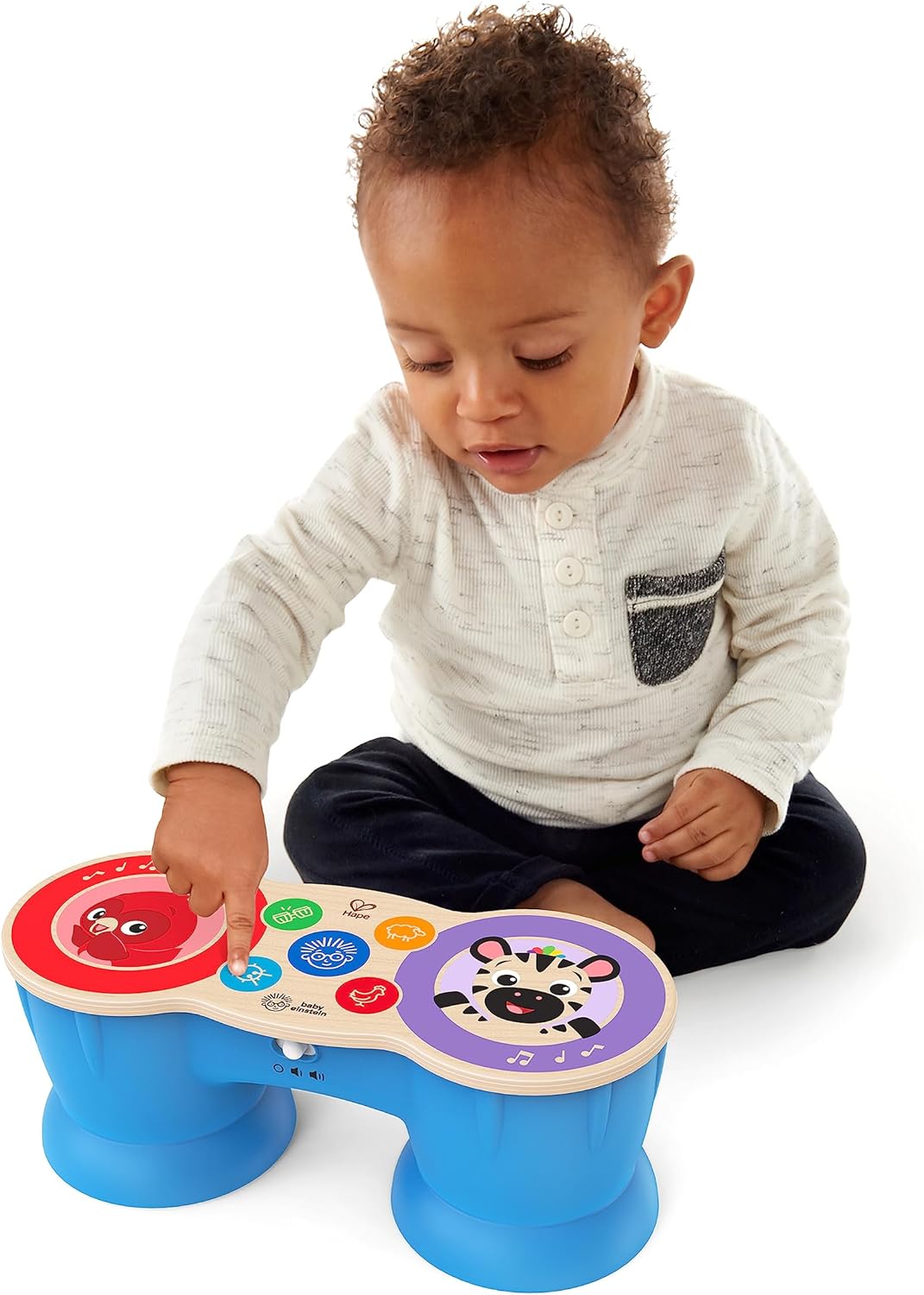 Baby Einstein Upbeat Tunes Magic Touch Wooden Drums & Bongo Musical Cause and Effect Toy, Age 6 Months and up