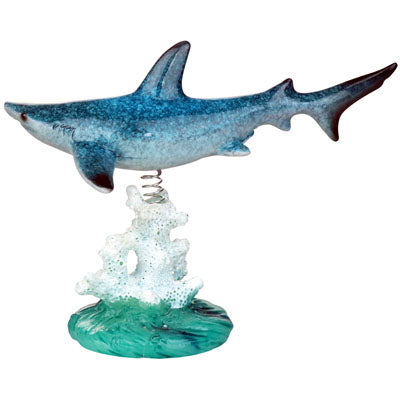 Blue Shark on Glazed Coral Base Statue - Wiggles Jiggles Blue Shark Reef Figurine 3.5"