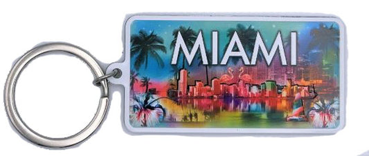Double Sided License Plate Aluminum Foil Keychain Tag Miami City View, Travel Souvenir Gift