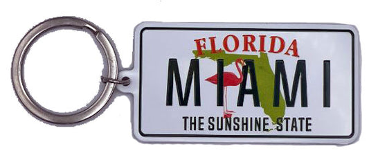 Florida Miami Double Sided License Plate Aluminum Foil Keychain Auto Tag "The Sunshine State" - Travel Souvenir Gift
