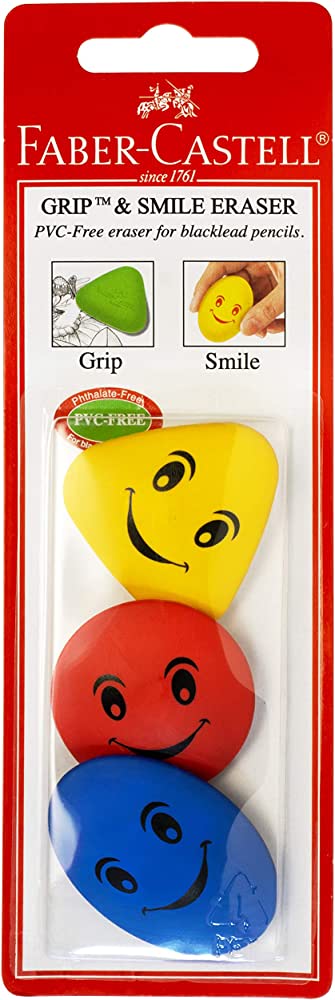 Faber-Castell Grip Erasers - 3 Count Pencil Erasers for Kids - Oval, Round and Triangle Shapes - Colors May Vary