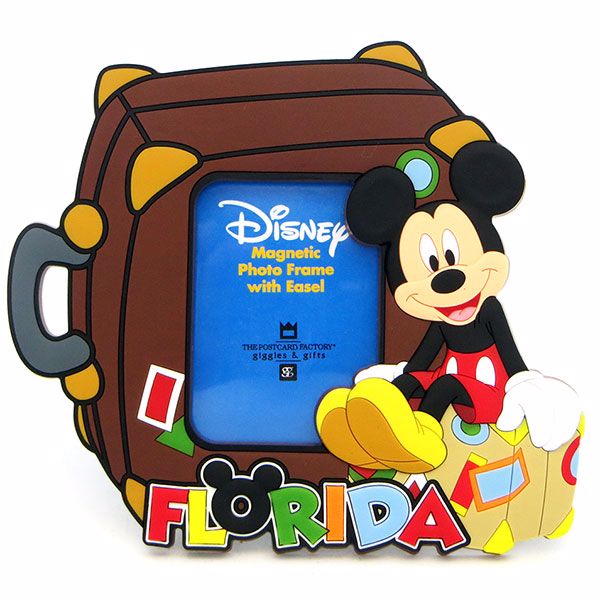 Florida Disney Mickey with a Suitcase Rubber Magnet Photo Frame, Multi Color Souvenir - Frame Size 2.6" x 2.6"