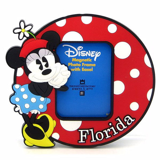 Florida Disney Minnie Polka Dots Rubber Magnet Photo Frame, Multi Color Souvenir - Frame Size 2.6" x 2.6"