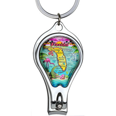 Florida Map Nail Clipper Metal Keychain - Travel Souvenir Gift, Multicolor (1 Count)