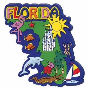 Florida Rubber Art Magnet Gift with Best of Florida Scenery- Approx. size 3'' x 3.5'', Travel Souvenir Gift