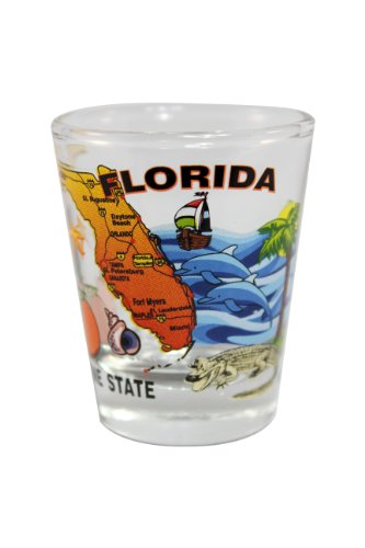 Florida State Scene Map Shot Glass - Colorful Souvenir Shot Glass 2 oz.