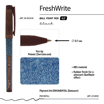 FreshWrite - Denim-Jeans theme Pen Black Ink Refillable, 0.7mm.- Great Teenager Gift, 1 Count