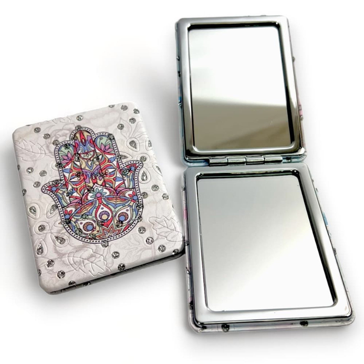 Hamsa with Rhinestones Square Makeup Pocket Mirror - Best Beauty Gifts For Friends, 1 Count Random Pick