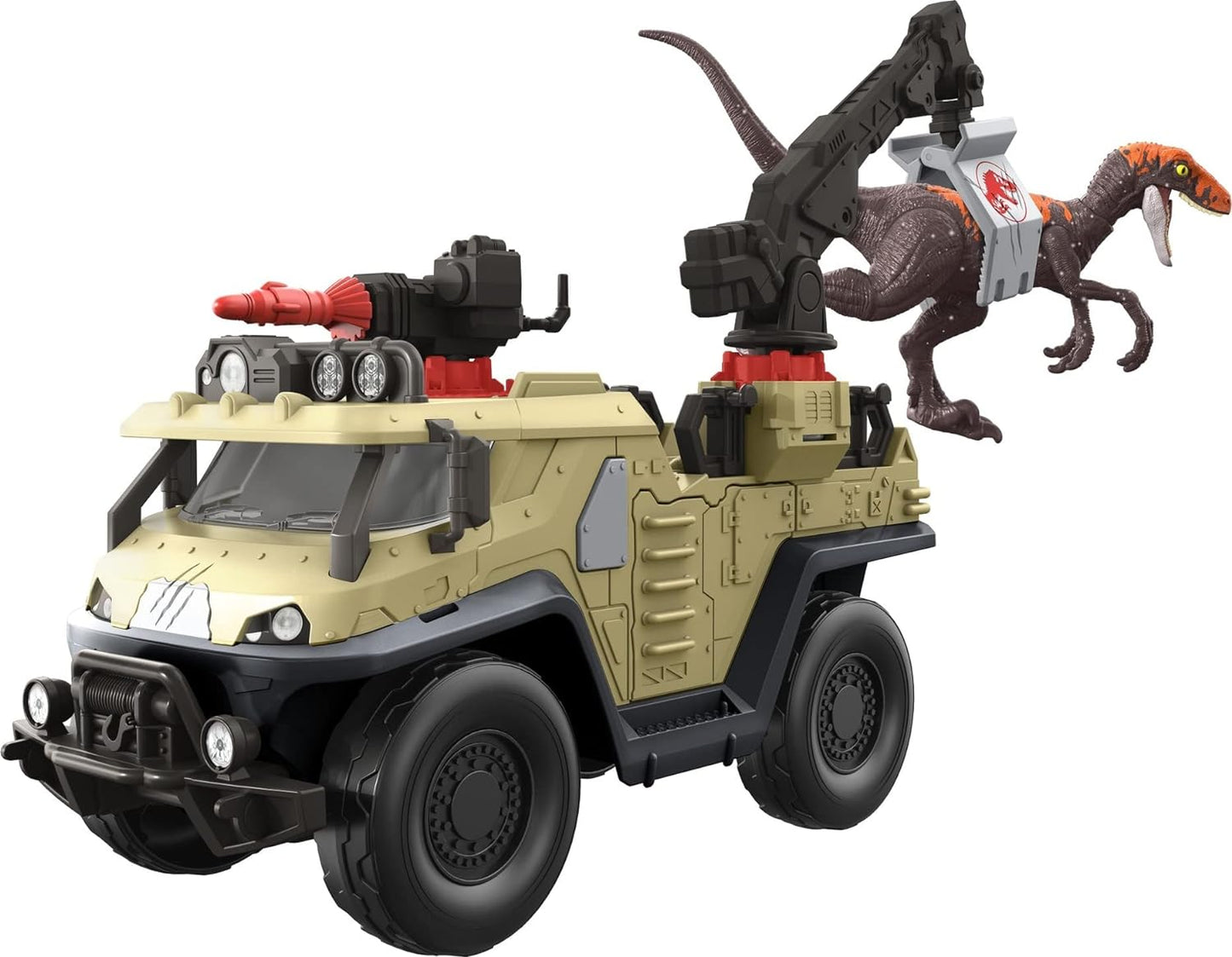 Jurassic World Toys Dominion Capture & Crush Truck with Velociraptor, Vehicle Toy with Tranq Shooter, Crane & 2 Breakaways, Large