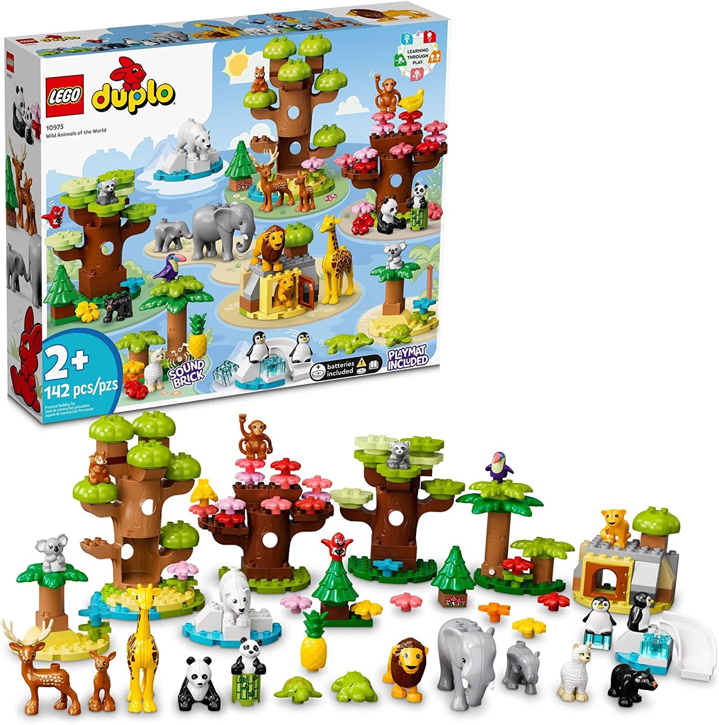 LEGO DUPLO Wild Animals of The World 10975 Toy with 22 Animal Figures, Sounds and World Map Playmat, 2-5 Year Old