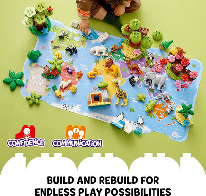 LEGO DUPLO Wild Animals of The World 10975 Toy with 22 Animal Figures, Sounds and World Map Playmat, 2-5 Year Old