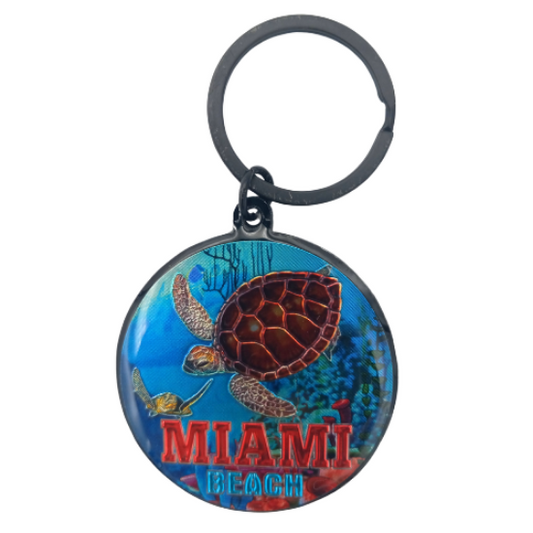 MIAMI Beach Acrylic Keychain with Turtle - Travel Souvenir Gift, Multicolor