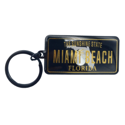 MIAMI Beach Florida "The Sunshine State" Acrylic Keychain - Travel Souvenir Gift, Black and Gold