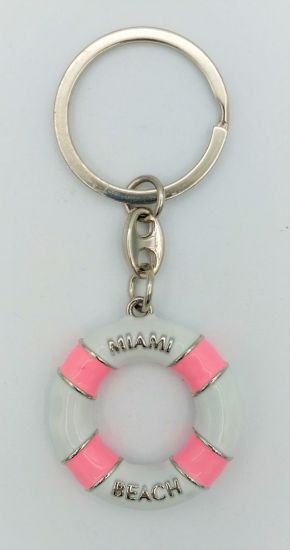 MIAMI Beach Lifeguard Rescue Ring Buoys Two-sided Metal Keychain, Travel Souvenir Gift