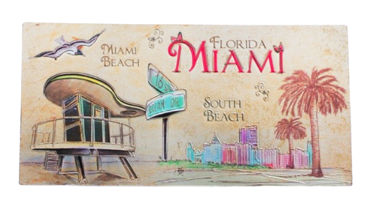 MIAMI Beach Art Deco Lifeguard Beach View Foil Multi-Color Metal Magnet, Souvenir Gift - Fridge & Home Magnet 5 inches