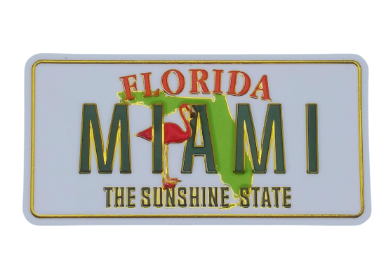 MIAMI Beach Auto Tag Plate Style Foil Multi-Color Metal Magnet, Souvenir Gift - Fridge & Home Magnet 5 inches