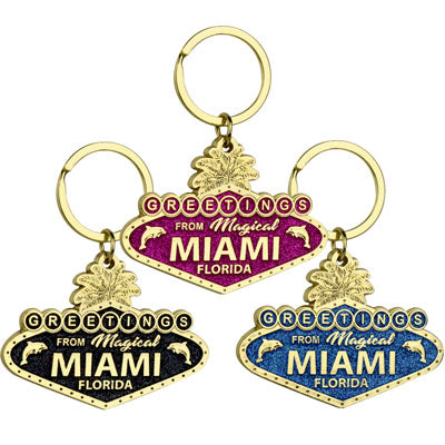 MIAMI Greeting Sign Metal Keychain, Travel Souvenir Gift (1 Count)