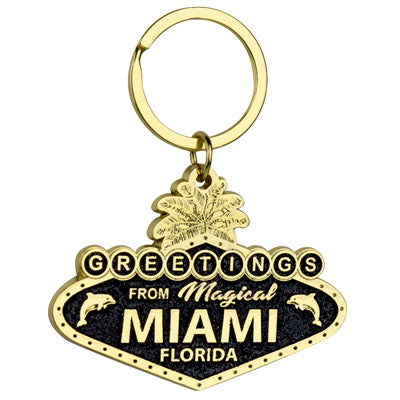 MIAMI Greeting Sign Metal Keychain, Travel Souvenir Gift (1 Count)