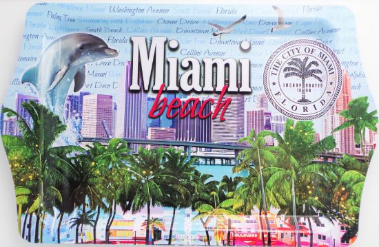Best of MIAMI Beach Metal Tray – Small 9.8 x 6.7 inches - Feature Miami Iconic Views, Classic Cars, Palm Trees, Flamingo and more