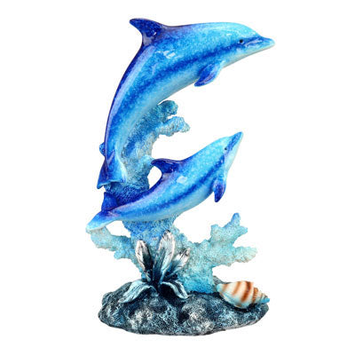 Marine Life Two Dolphin Design & Seashell Figurine Statue Decoration Collection, Polyresin - Ocean Life Figurine Nautical Collection