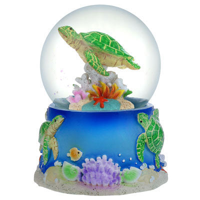 Marine Life Snow Globe with Sea Turtle Statue Figurine 65mm, Polyresin - Ocean Life Sea Turtle Figurine. Nautical Collection