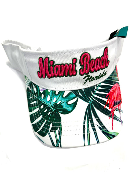 Miami Beach Florida Flamingo Style Visor Hat Adult Size - One Size Fits Most - Assorted Colors