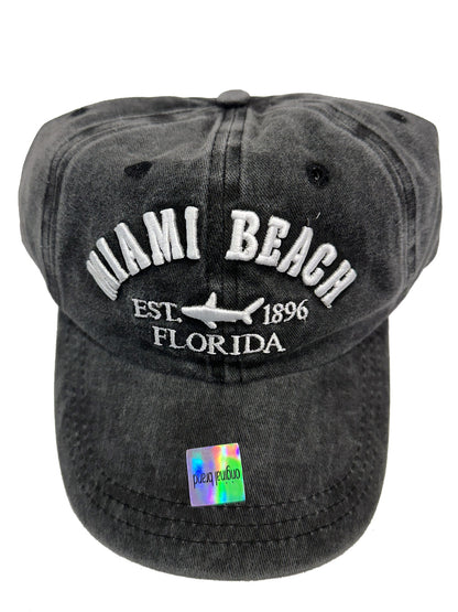 Miami Beach Florida Washed Style Hats with Shark Logo, Assortment - Adult Size - One Size Fits Most, Dad or Mom Gift Baseball Cap