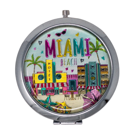 Miami Beach Art Deco Pocket Mirror Foil - Miami Beauty Accessories, 2.5" Multicolor