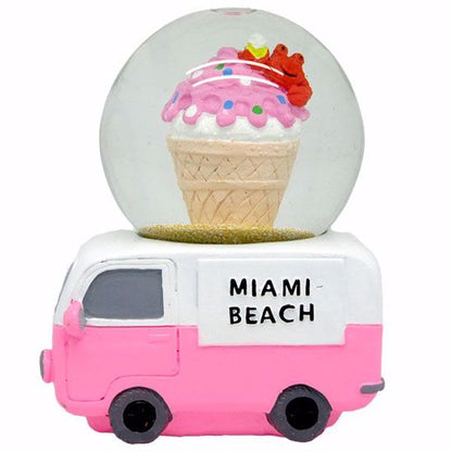 Miami Beach Ice-cream Truck Snow Globe Souvenirs 65mm, Polyresin