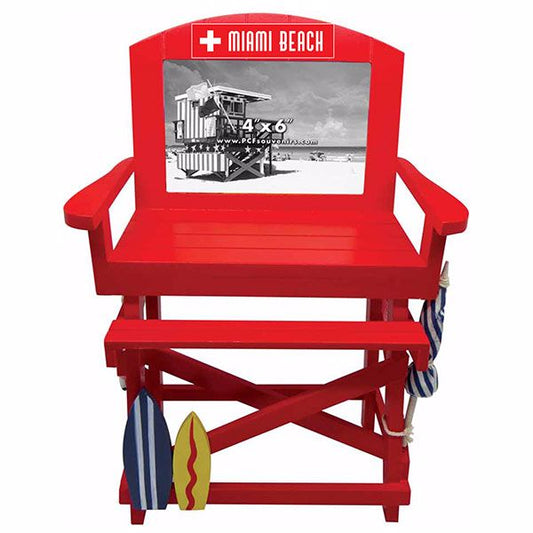 Miami Beach Lifeguard Lifesaver Chair Photo Frame, Holds 4x6 Vertical Photo - Great for Picture for Tabletop Display, Red