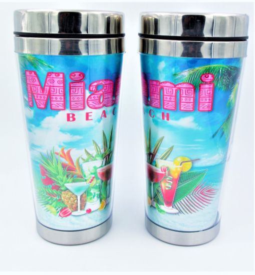 Miami 16oz. Stainless Steel Travel Tumbler Drinking Cup with Closer, Great Gift for Miami Fan