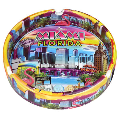 Miami Florida Scene Ceramic Ashtray 5"- Florida Wrap around Painted Ashtray
