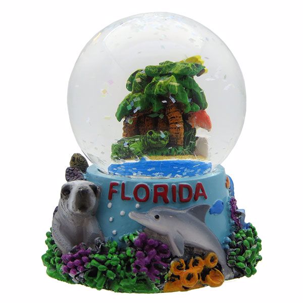 Polyresin Globes 45mm, Florida, Palm Trees & Flamingo, FL - 3D images of South Florida Famous Landmarks
