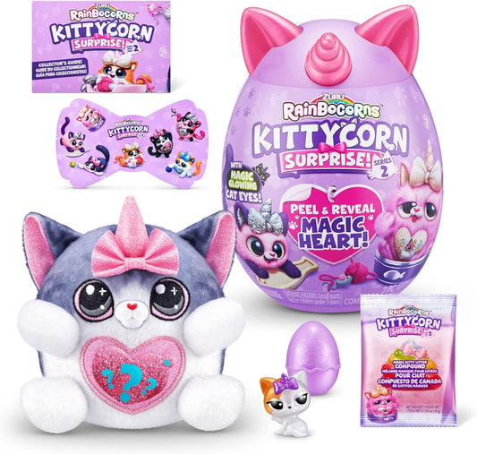 Rainbocorns Kittycorn Surprise Series 2 by ZURU, Collectible Plush Stuffed Animal, Surprise Egg, Sticker Pack, Slime, Ages 3+