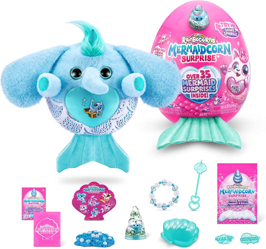 Rainbocorns Mermaidcorn (Elephant) by ZURU, Collectible Plush, Mermaid Surprises, Cuddle Plush Stuffed Animal, Surprise Egg, Stickers, Magic Sands & Bubble Mixture, for Girls 3+ Up