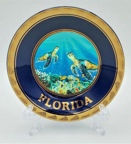 Surfside Florida Ceramic Plate Feature Sea Turtles Art with Plastic Holder – Small 4.3 x 0.8 inches