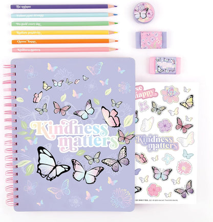 Three Cheers for Girls - Butterfly All-in-1 Sketchbook Set - Girls Diary, Journal, Sketch Book for Kids with Pencils, Stickers & More