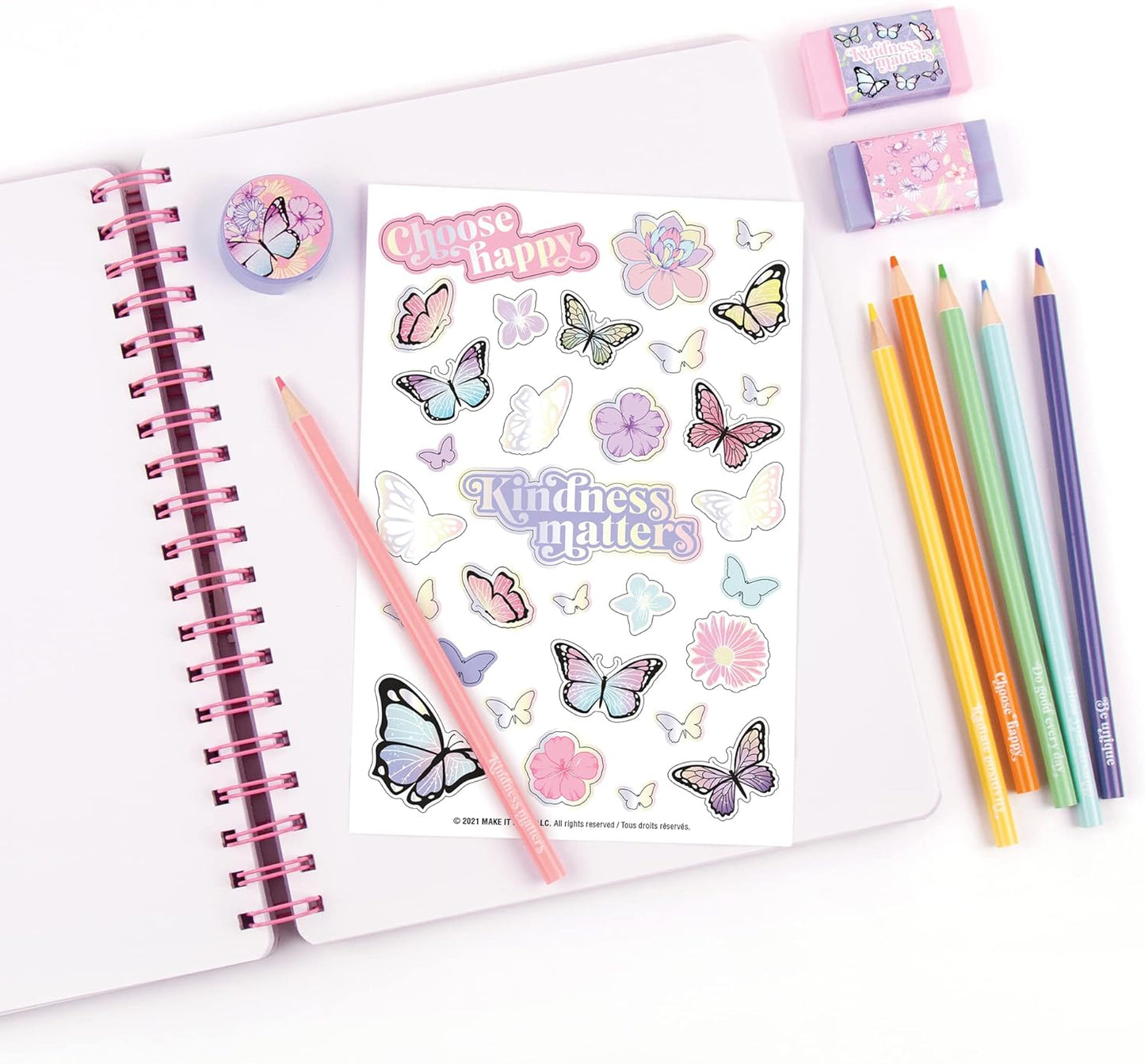 Three Cheers for Girls - Butterfly All-in-1 Sketchbook Set - Girls Diary, Journal, Sketch Book for Kids with Pencils, Stickers & More