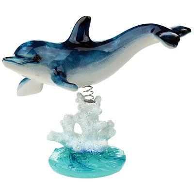 Swimming Dolphin on Glazed Coral Base Statue - Wiggles Jiggles Reef Figurine Dolphin
