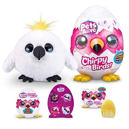 Pets Alive Chirpy Birds (White Cockatoo) by ZURU, Electronic Pet That Speaks, Giant Surprise Egg, Stickers, Comb, Fluffy Clay