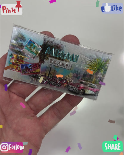 MIAMI Beach Auto Tag Plate Style Foil Multi-Color Metal Magnet, Souvenir Gift - Fridge & Home Magnet 5 inches