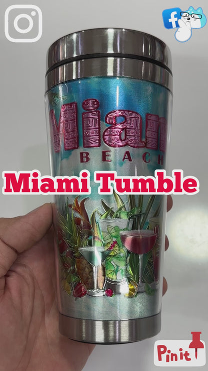 Miami 16oz. Stainless Steel Travel Tumbler Drinking Cup with Closer, Great Gift for Miami Fan