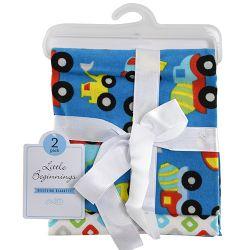 Little Beginning Baby Boys 2 Pack Receiving Blanket on Hanger With Construction Truck Design & Square Multi Color