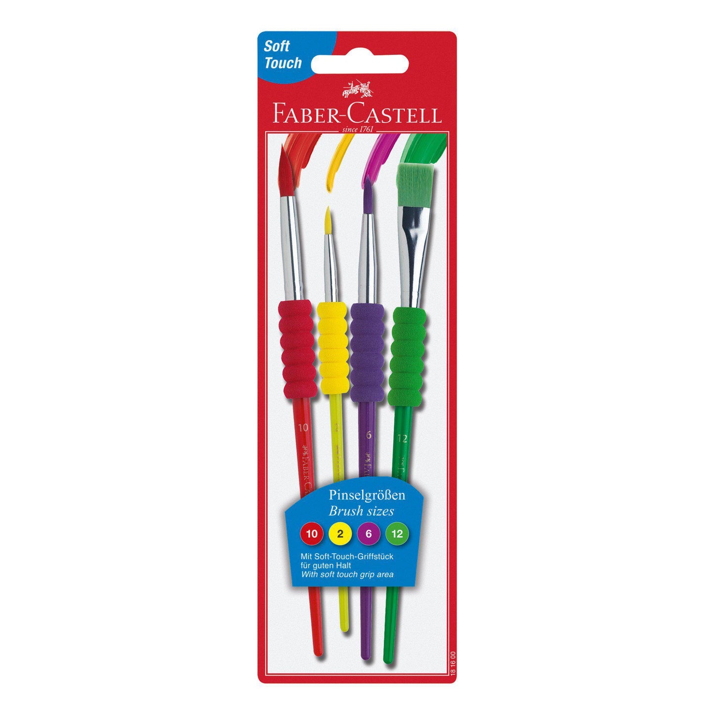 Faber-Castell Soft Grip Paint Brush Set - Kids Paint Brushes - 4 Assorted Paintbrushes for Watercolor and Tempera Paint