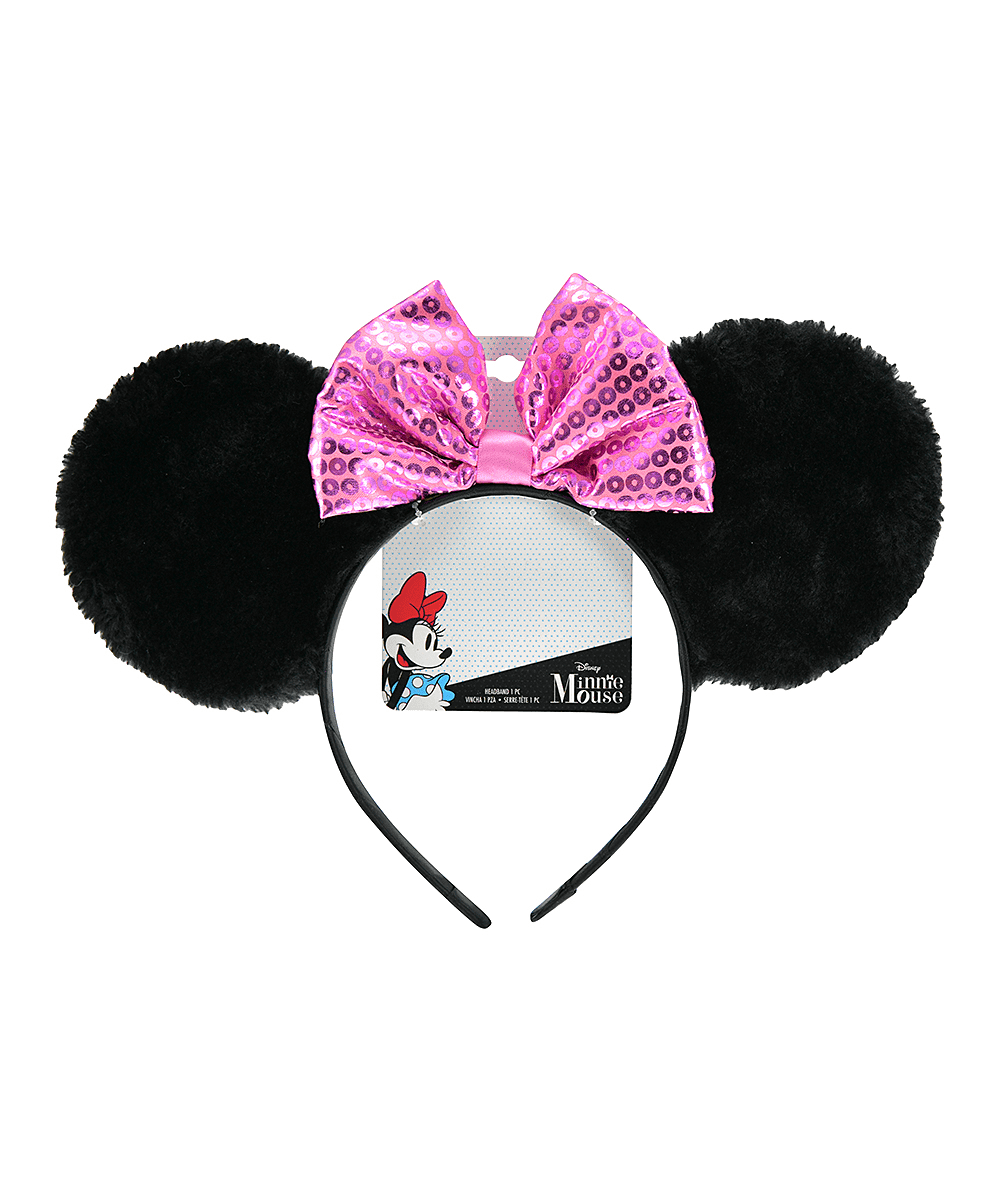 Disney Official Licensed Headband Minnie Mouse Bow Ear Shaped Black w/Pink Bow 3+