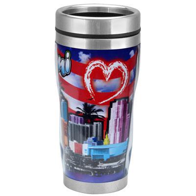 Miami Skyline USA 16oz. Stainless Steel Travel Tumbler/Mug , Great Gift for Miami Fan, 1 Count