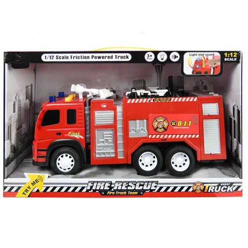 1/12 Scale Friction Powered Fire Truck Team Toy with Lights and Sounds / Sirens, Rescue Boom